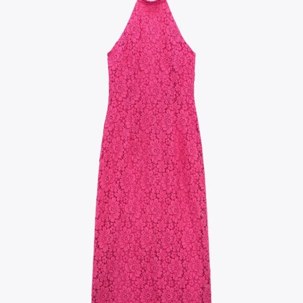 ZARA LACE HALTER DRESS FUCHSIA Size L